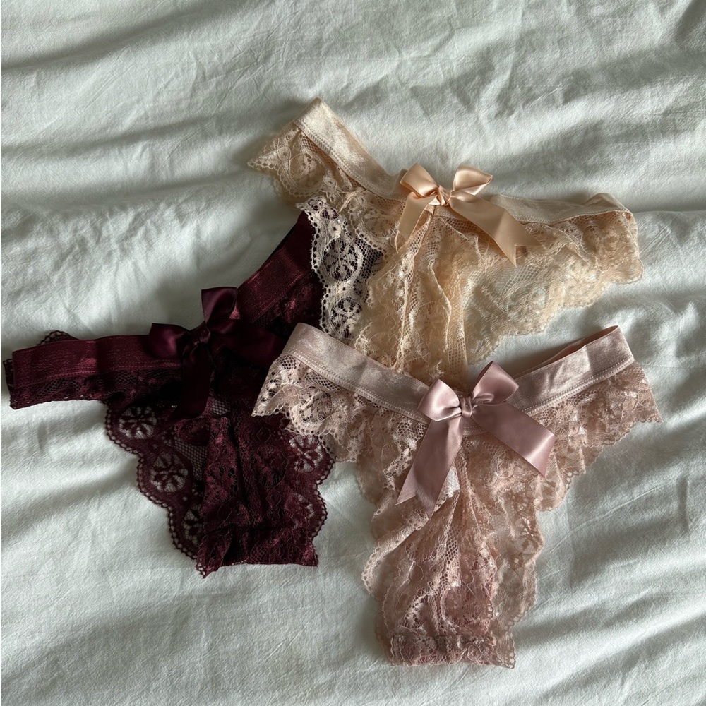 Elegant Lace Panty Set - Cream, Pink, and Burgundy